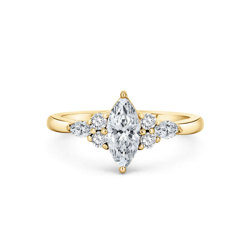 Yellow Gold Marquise Trefoil Engagement Ring