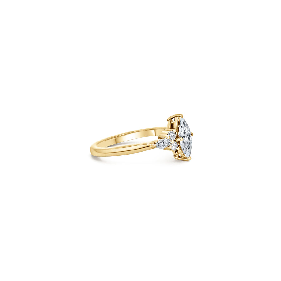 Yellow Gold Marquise Trefoil Engagement Ring