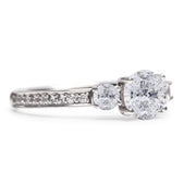 Round Diamond Trilogy With Diamond Shoulders Engagement Ring