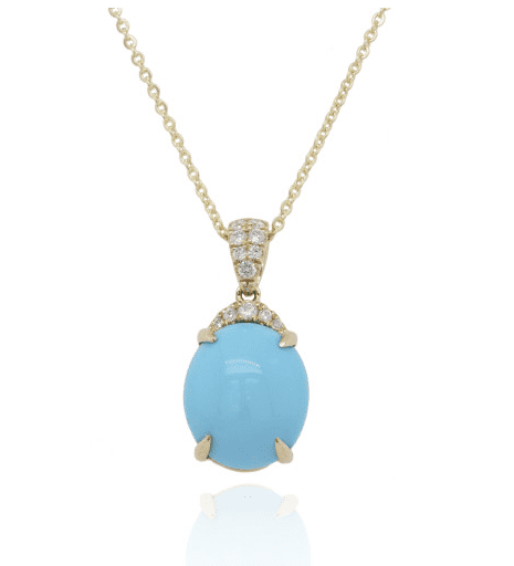9ct Yellow Gold Turquoise And Diamond Pendant