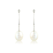9ct White Gold Diamond & Pearl Drop Earrings