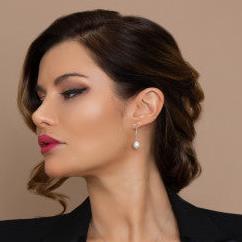 9ct White Gold Diamond & Pearl Drop Earrings