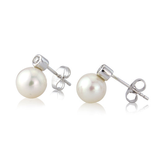 9ct White Gold Diamond And Pearl Snowman Earrings