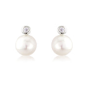 9ct White Gold Diamond And Pearl Snowman Earrings