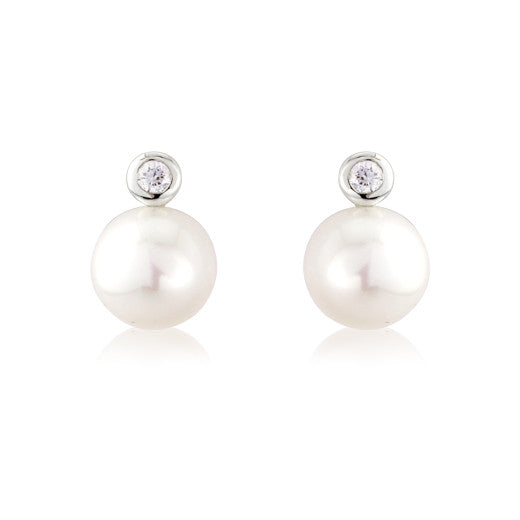 9ct White Gold Diamond And Pearl Snowman Earrings