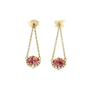 9ct Yellow Gold Pink Tourmaline And Diamond Drop Earrings