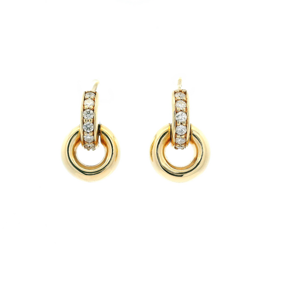 9ct Yellow Gold & Diamond Circle Drop Earrings