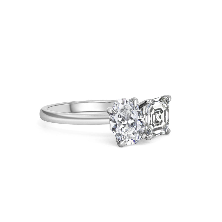 Platinum Oval & Ascher Cut 'Toi Et Moi' Engagement Ring