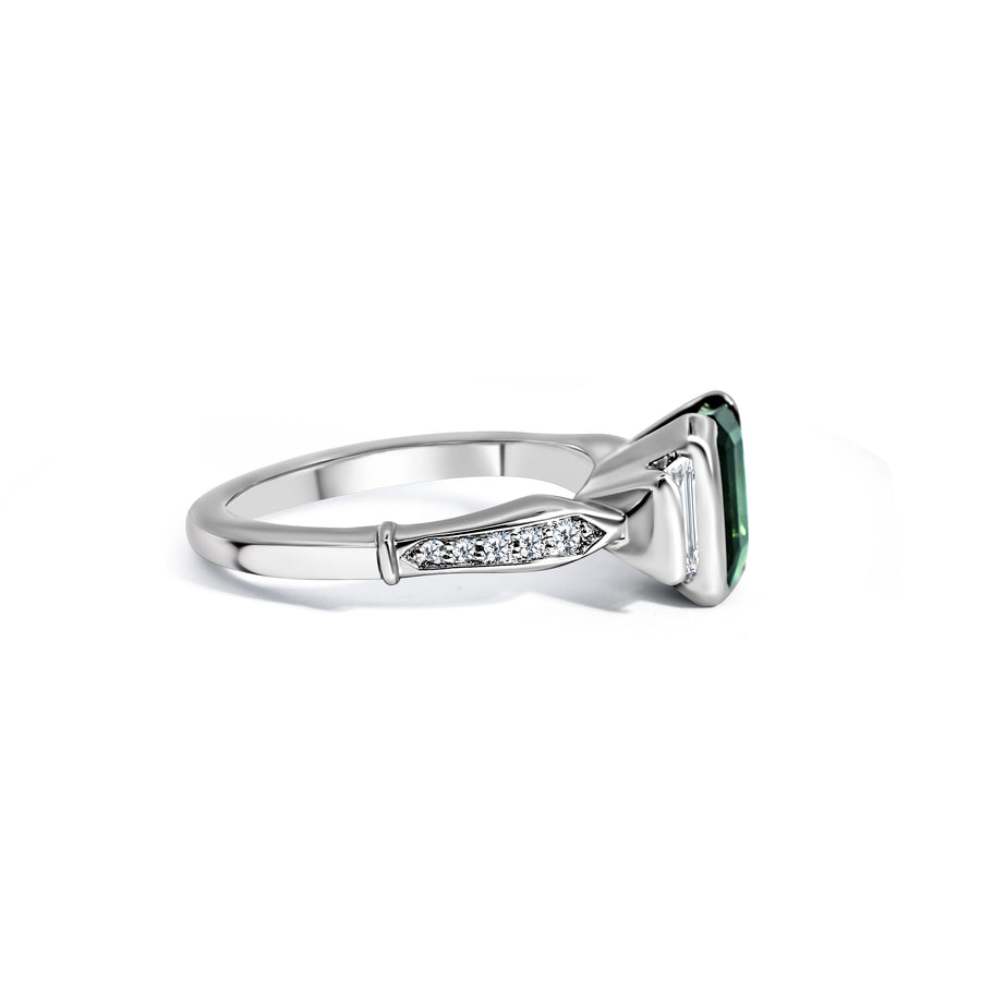 Platinum Tourmaline Art Deco Ring