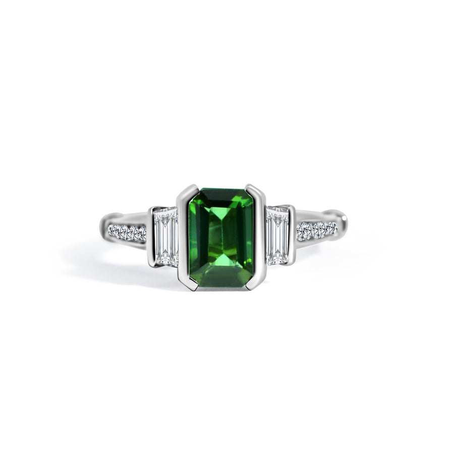 Platinum Tourmaline Art Deco Ring