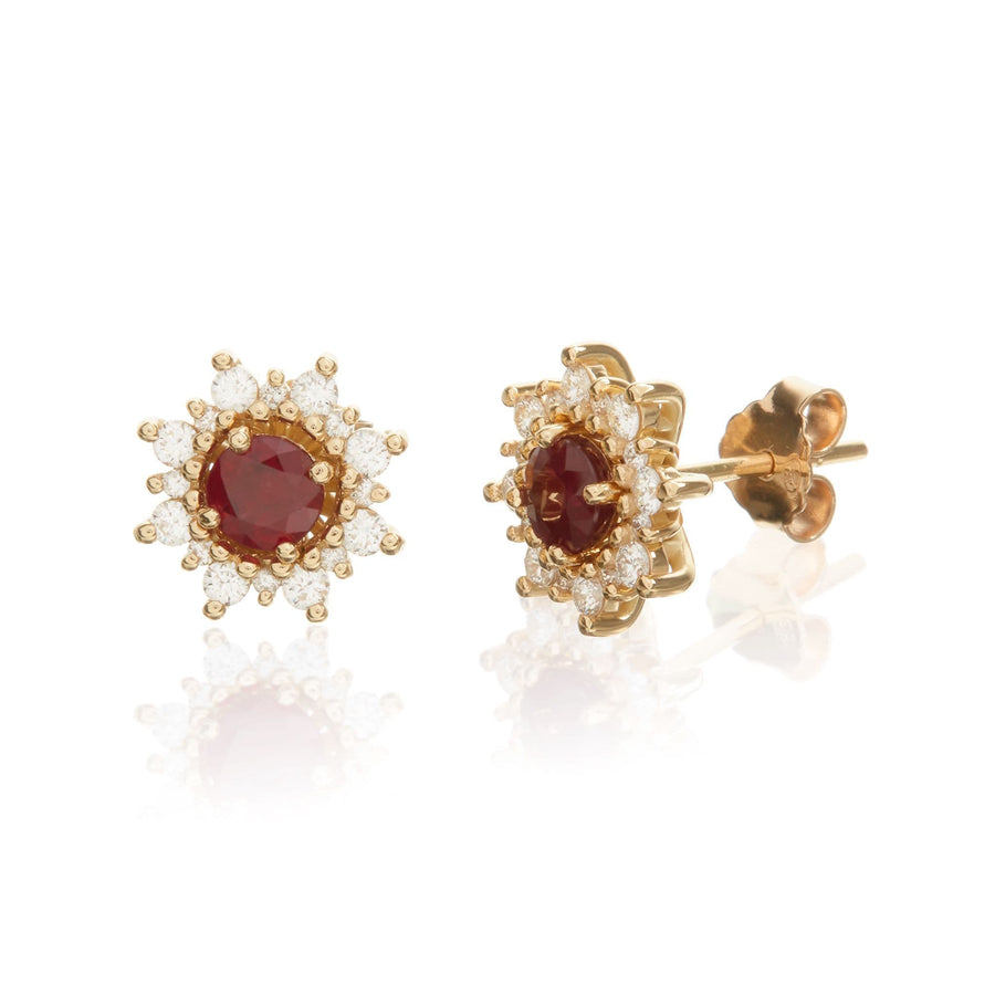 18ct Yellow Gold, Ruby And Diamond Stud Earrings