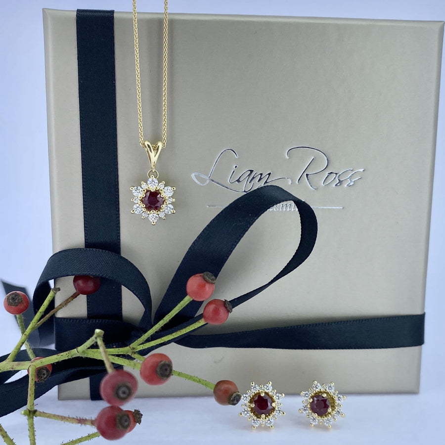 18ct Yellow Gold, Ruby And Diamond Stud Earrings