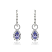 White Gold Diamond Hoop & Pear Shape Tanzanite Drop Earrings