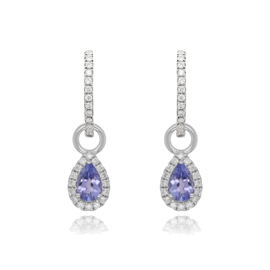 White Gold Diamond Hoop & Pear Shape Tanzanite Drop Earrings