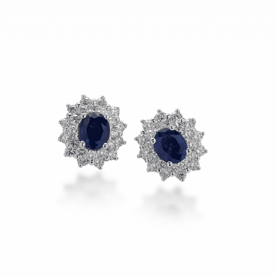 18ct White Gold, Diamond & Sapphire Stud Earrings