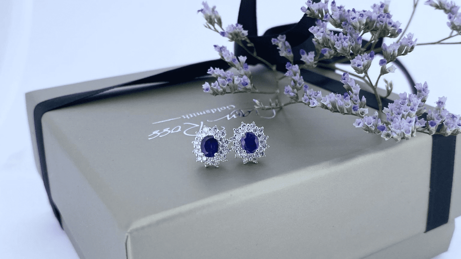 18ct White Gold, Diamond & Sapphire Stud Earrings