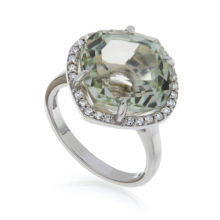 White Gold Green Amethyst Cocktail Ring