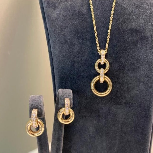 9ct Yellow Gold & Diamond Circle Drop Earrings