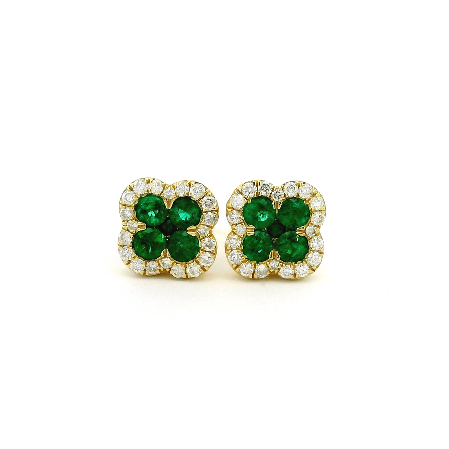 18ct Yellow Gold Emerald & Diamond Earrings
