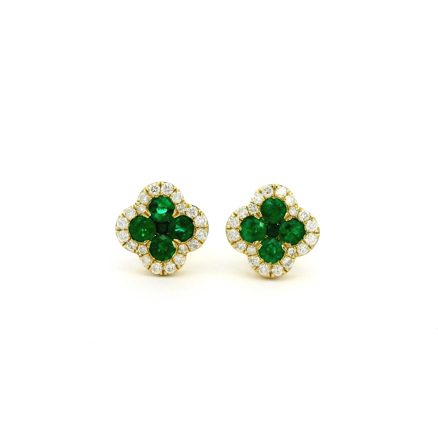 18ct Yellow Gold Emerald & Diamond Earrings
