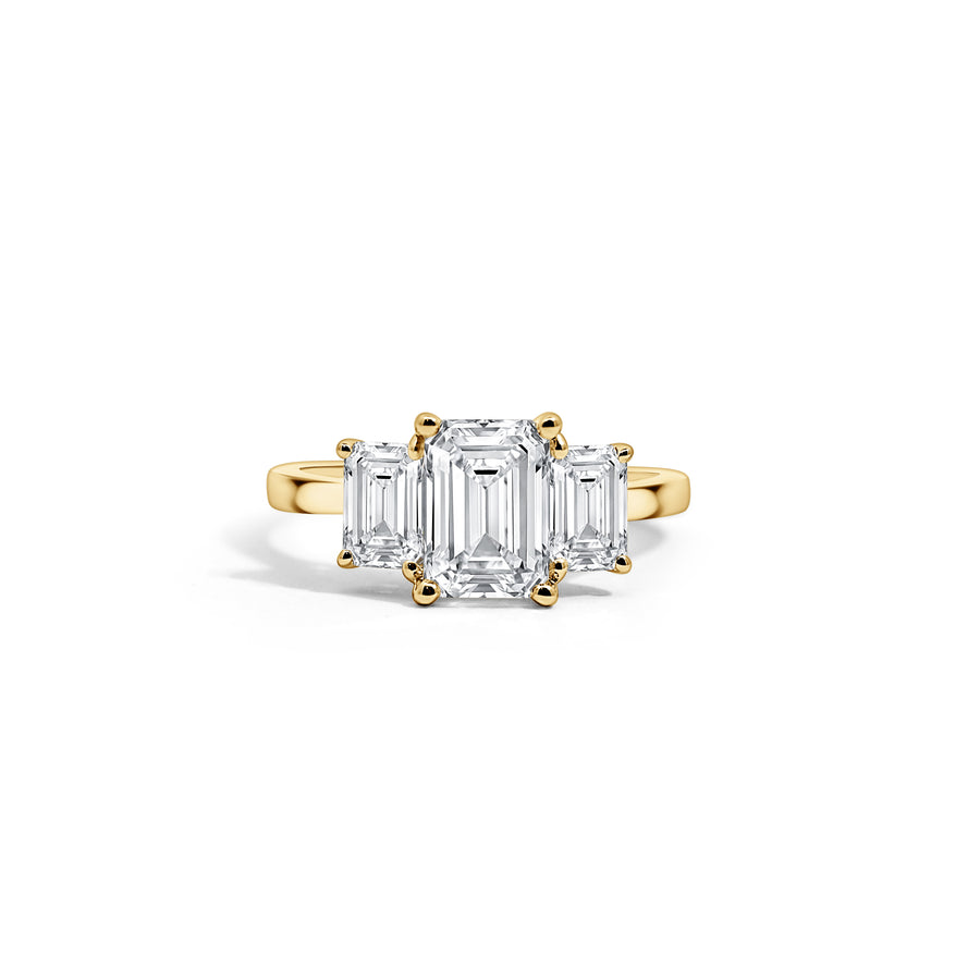 18ct Yellow Gold Emerald Trilogy Engagement Ring