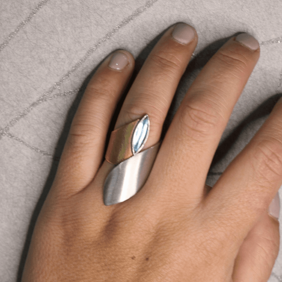 Manu Sterling Silver, 22ct Yellow Gold And Topaz Ring