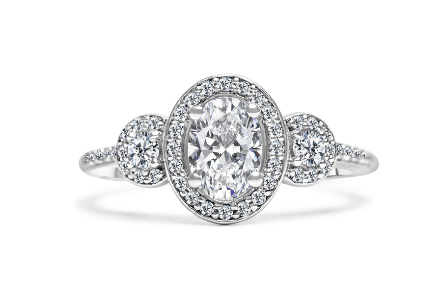 Halo Oval Trilogy Engagement Ring