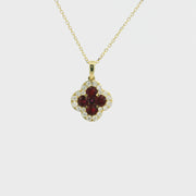 18ct Yellow Gold Ruby & Diamond Clover Pendant