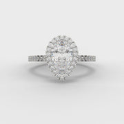 Pear Cut Halo Solitaire Engagement Ring
