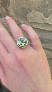 White Gold Green Amethyst Cocktail Ring
