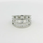 Platinum And Floating Diamond Three Layer Ring