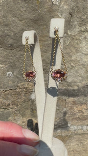 9ct Yellow Gold Pink Tourmaline And Diamond Drop Earrings