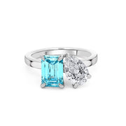 Platinum Blue Emerald Cut & Pear Cut 'Toi Et Moi' Ring