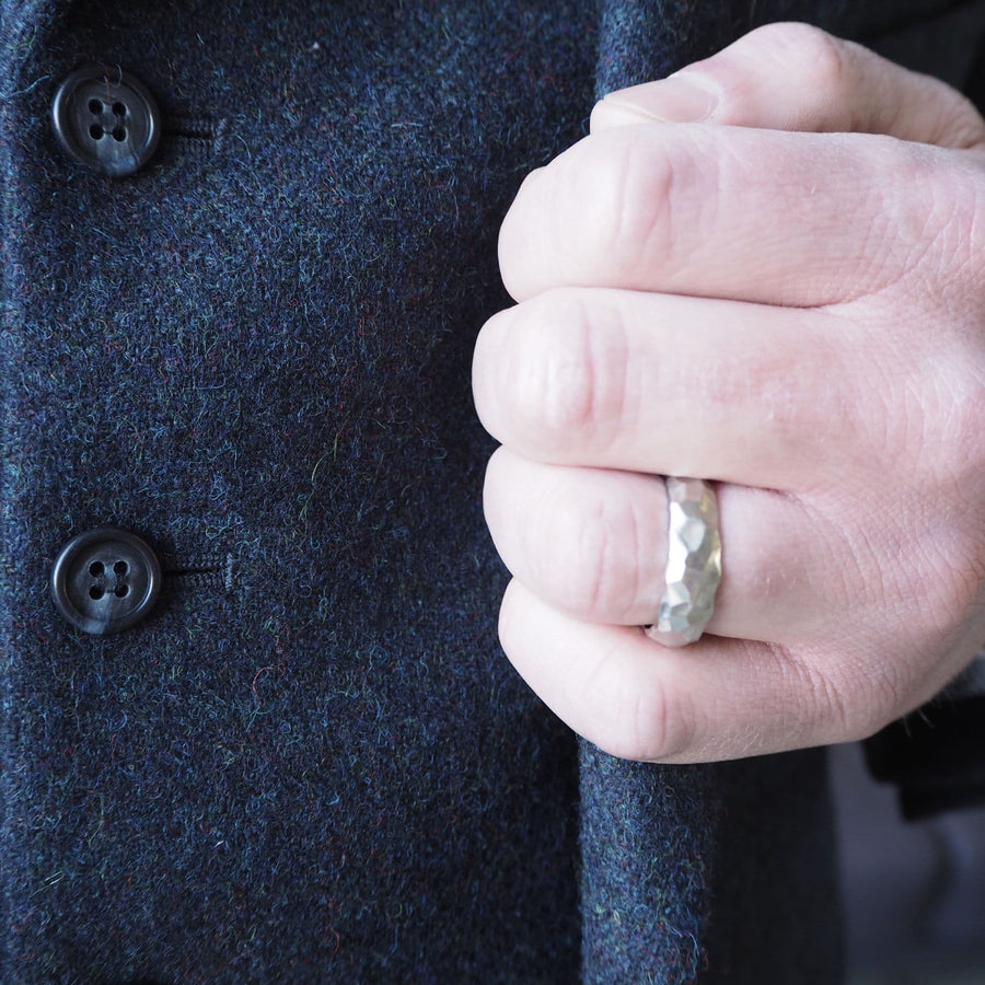 White Gold Hammered Wedding Ring