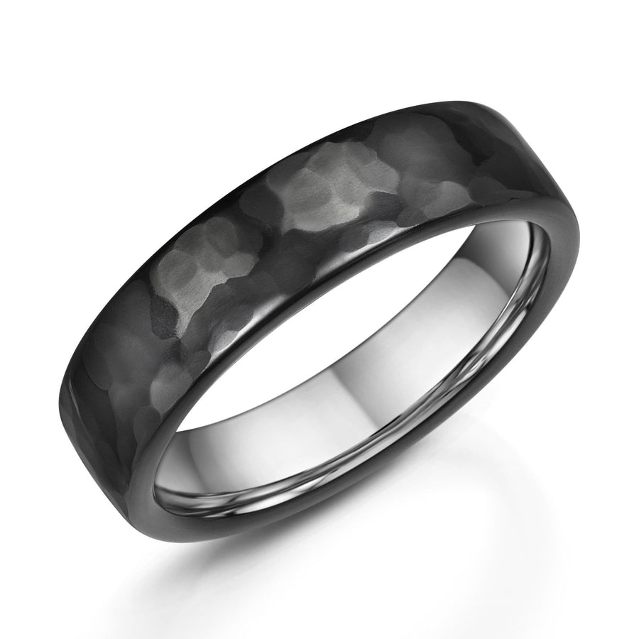 Zirconium And Silver Hammered Wedding Ring