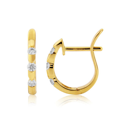 Gold Diamond Notch Earrings