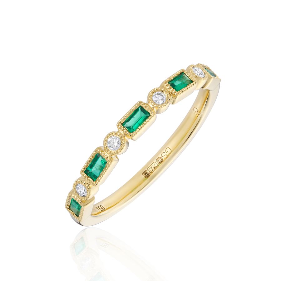 18ct Yellow Gold Baguette Emerald & Diamond Ring