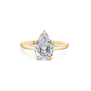 18ct Yellow Gold Pear Cut Lab Grown Diamond Solitaire With Hidden Halo And Talon Claws Engagement Ring