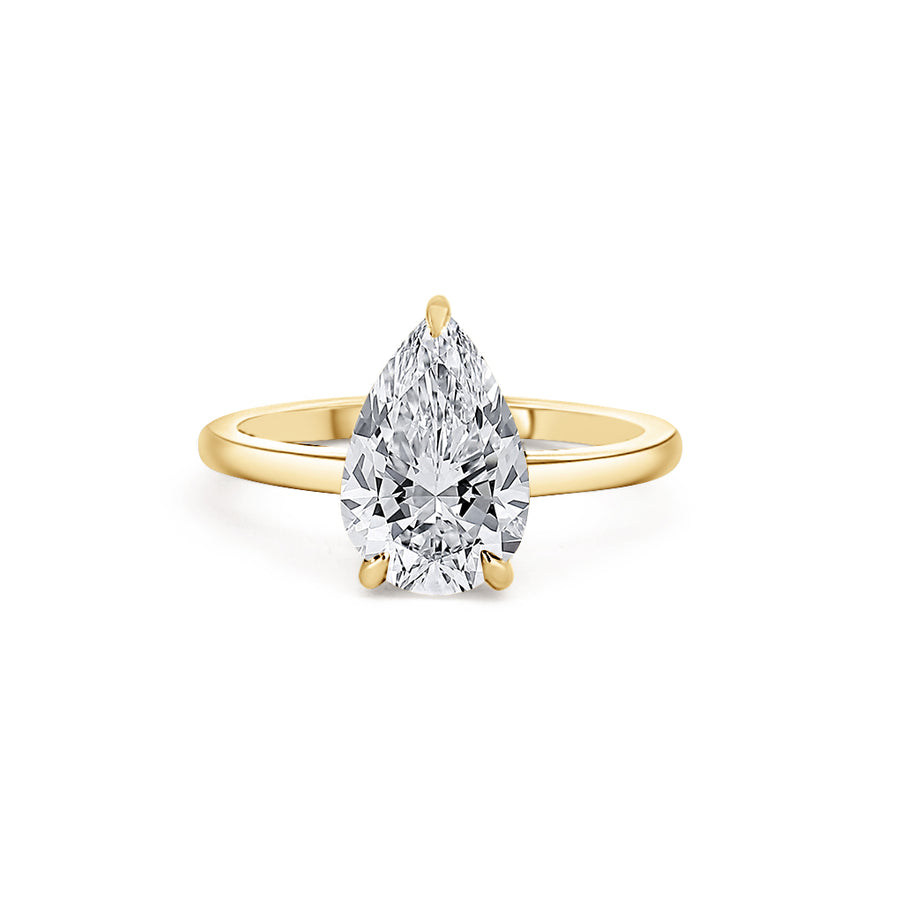 18ct Yellow Gold Pear Cut Lab Grown Diamond Solitaire With Hidden Halo And Talon Claws Engagement Ring