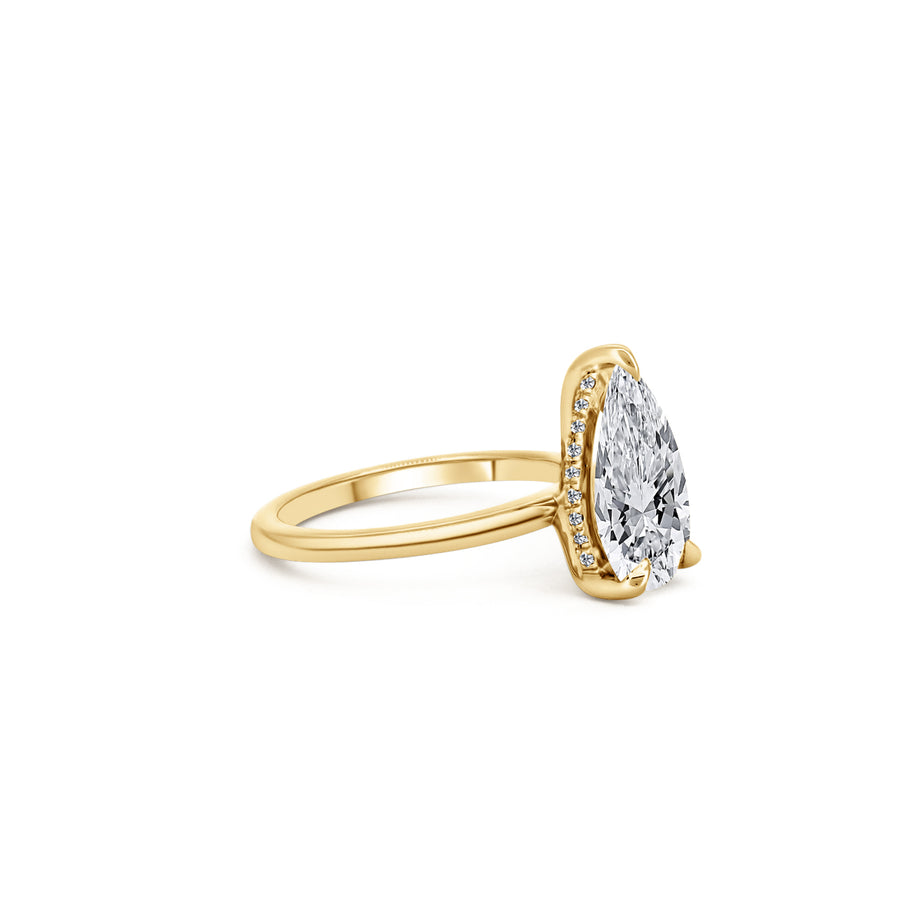 18ct Yellow Gold Pear Cut Lab Grown Diamond Solitaire With Hidden Halo And Talon Claws Engagement Ring
