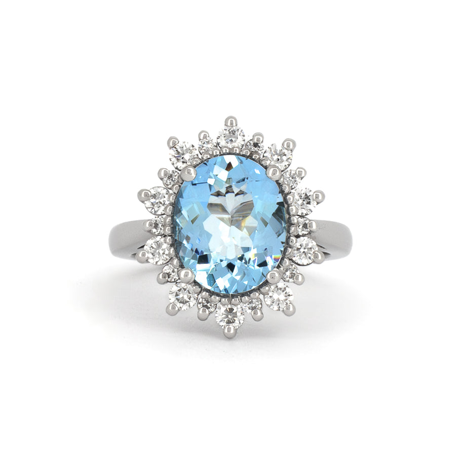 Platinum, Aquamarine And Diamond Cocktail Ring