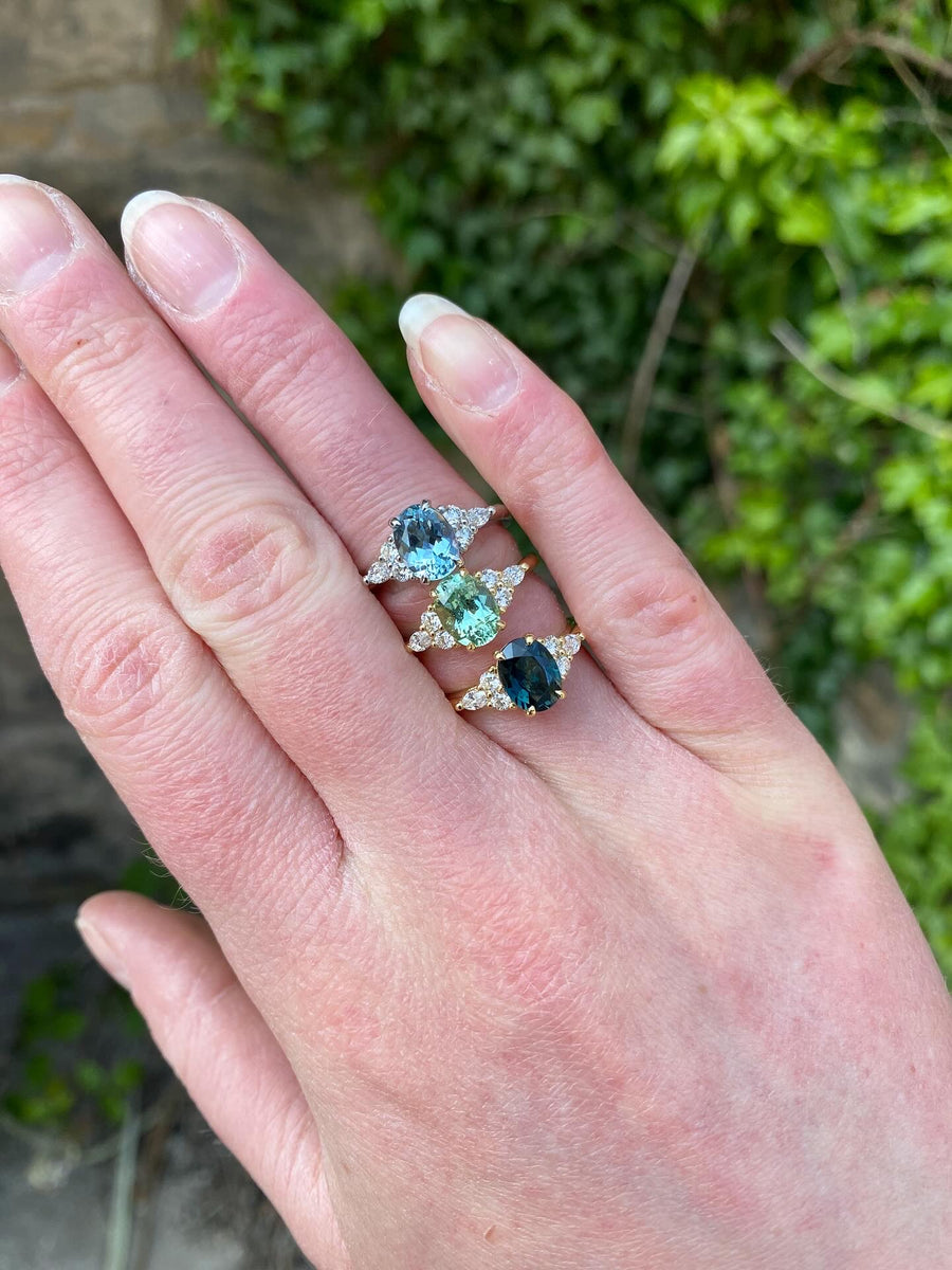 Teal Sapphire & Diamond Engagement Ring