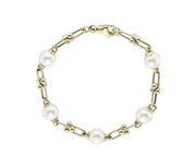 9ct Yellow Gold Chunky Pearl and Link Bracelet.