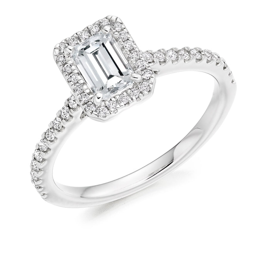 Emerald Cut Halo Engagement Ring (Made To Order)