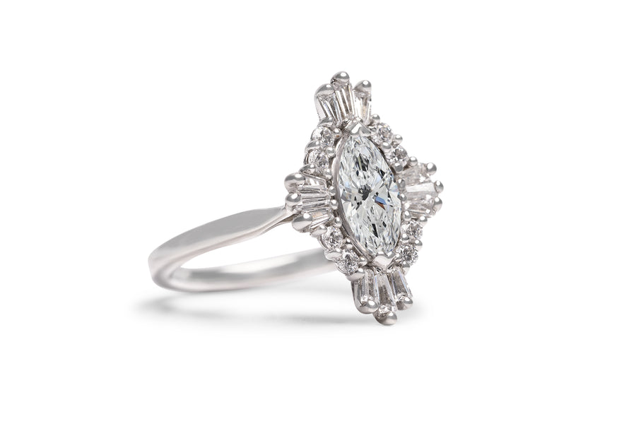 Marquise Diamond With Baguette And Round Halo Engagement Ring