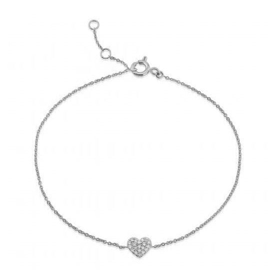 9ct White Gold And Diamond Heart Bracelet