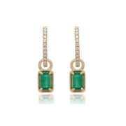 9ct Yellow Gold Emerald Drop With Diamond Huggie Earring