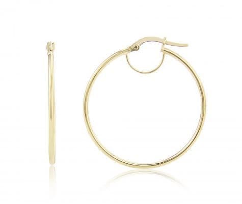 9ct Yellow Gold Medium Plain Hoop Earrings