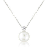 9ct White Gold Round Pearl & Diamond Pendant Necklace