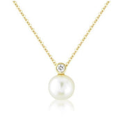 9ct White Gold Round Pearl & Diamond Pendant Necklace